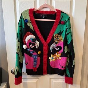 Black and Pink Flamingo Cardigan Sweater